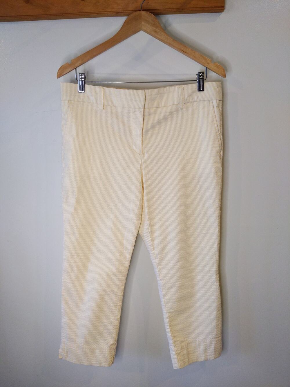 Dalia Butter Yellow Seersucker Cropped Pants Pinstripe Size 14 Summer